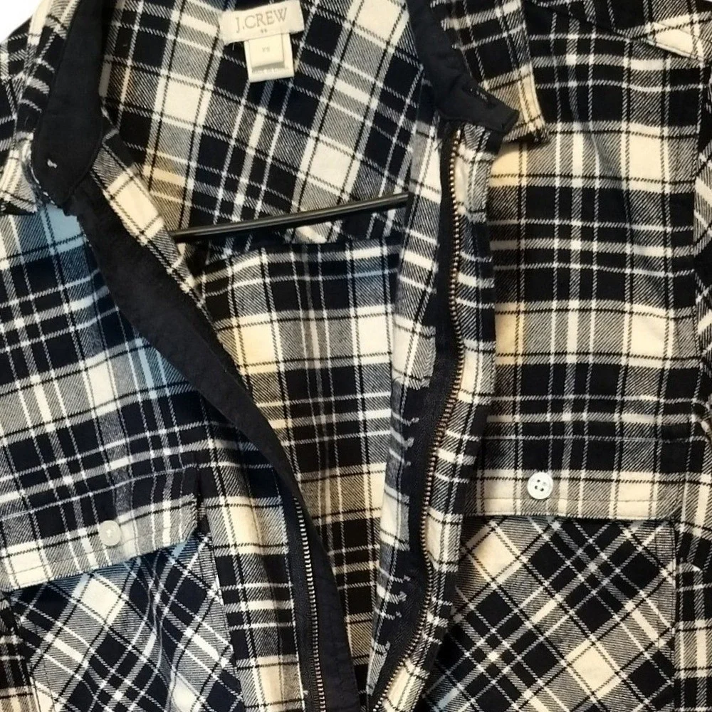 J. Crew Plaid Flannel Shirt Women's XS Navy White Long Sleeve 1/2 Zip‎ up Cotton
